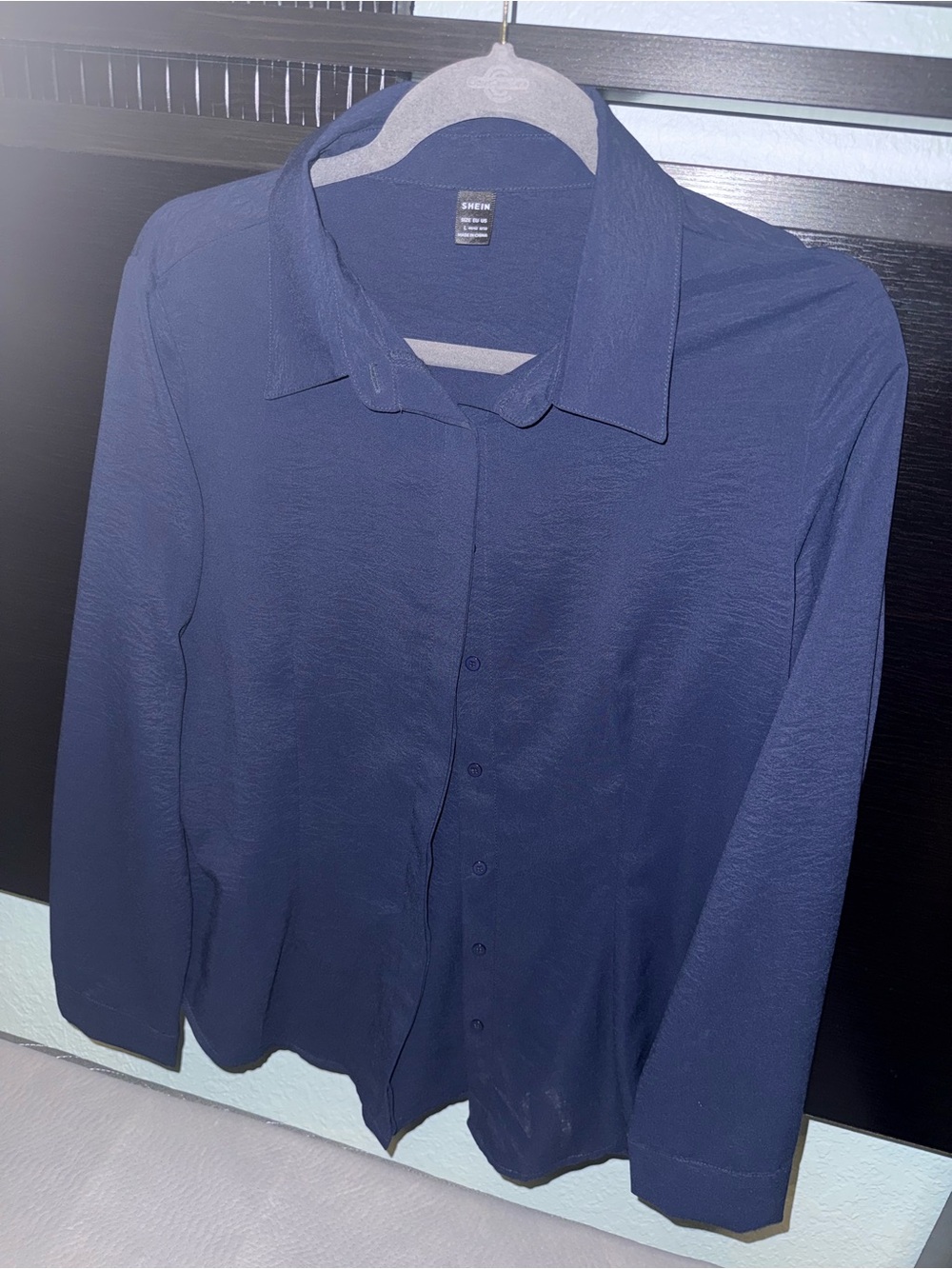 SHEIN Navy Button-Down Collared Women's Shirt